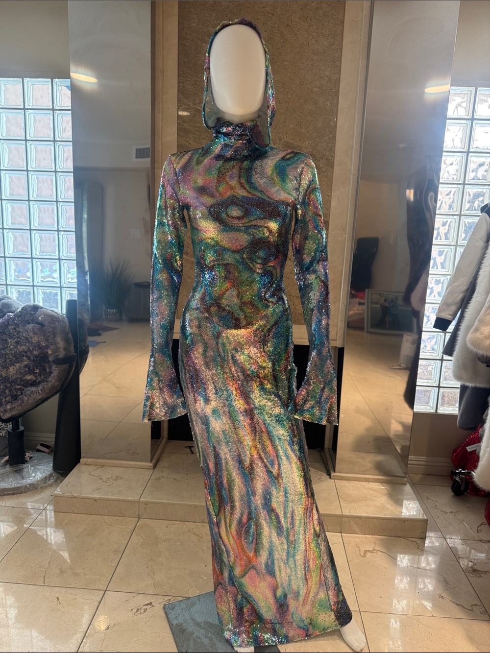 Mew Mews Nebraska Ombre Hooded Psychedelic  Maxi Gown
